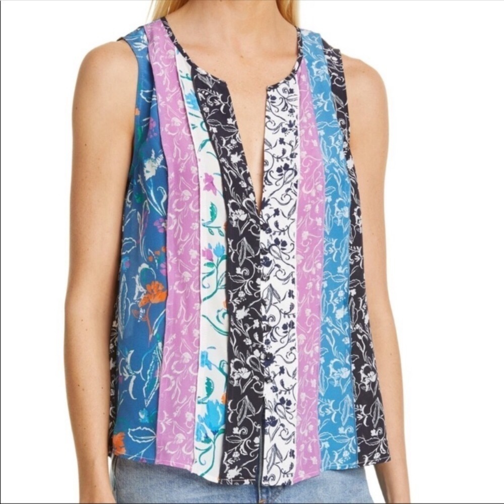 Tanya Taylor Tavira Top Blue & Purple Printed Silk Blouse New NWT Small